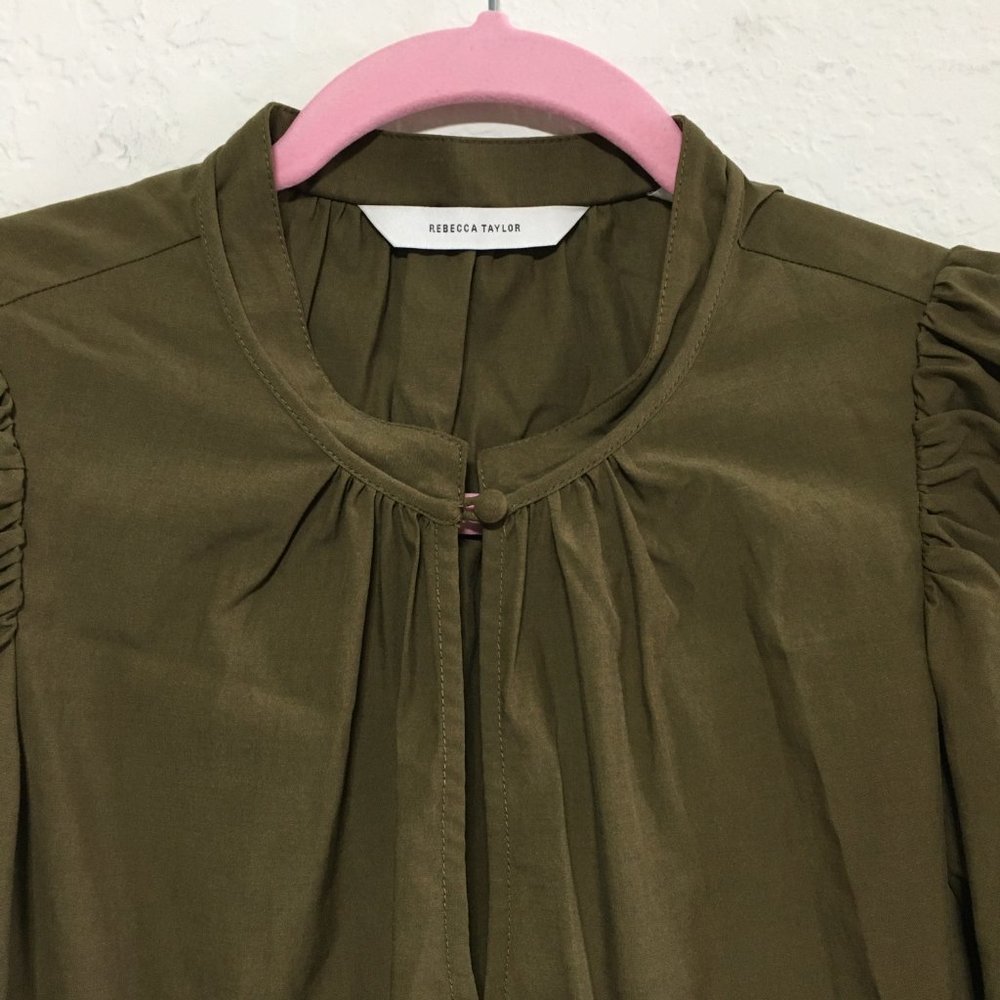 Rebecca Taylor NWT Womens 6 Knee Length Puff Sleeve Dress Dark Olive - Picture 3 of 15